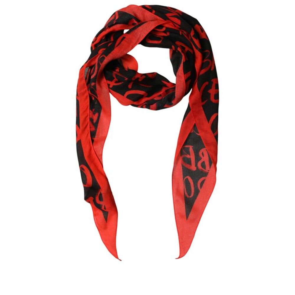 Dolce & Gabbana Men Red Black Graffiti Logo Lace Stole Men's Scarf